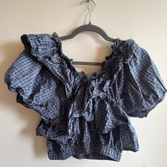 Olive Blue Checkered Ruffles Top - Picture 9 of 9